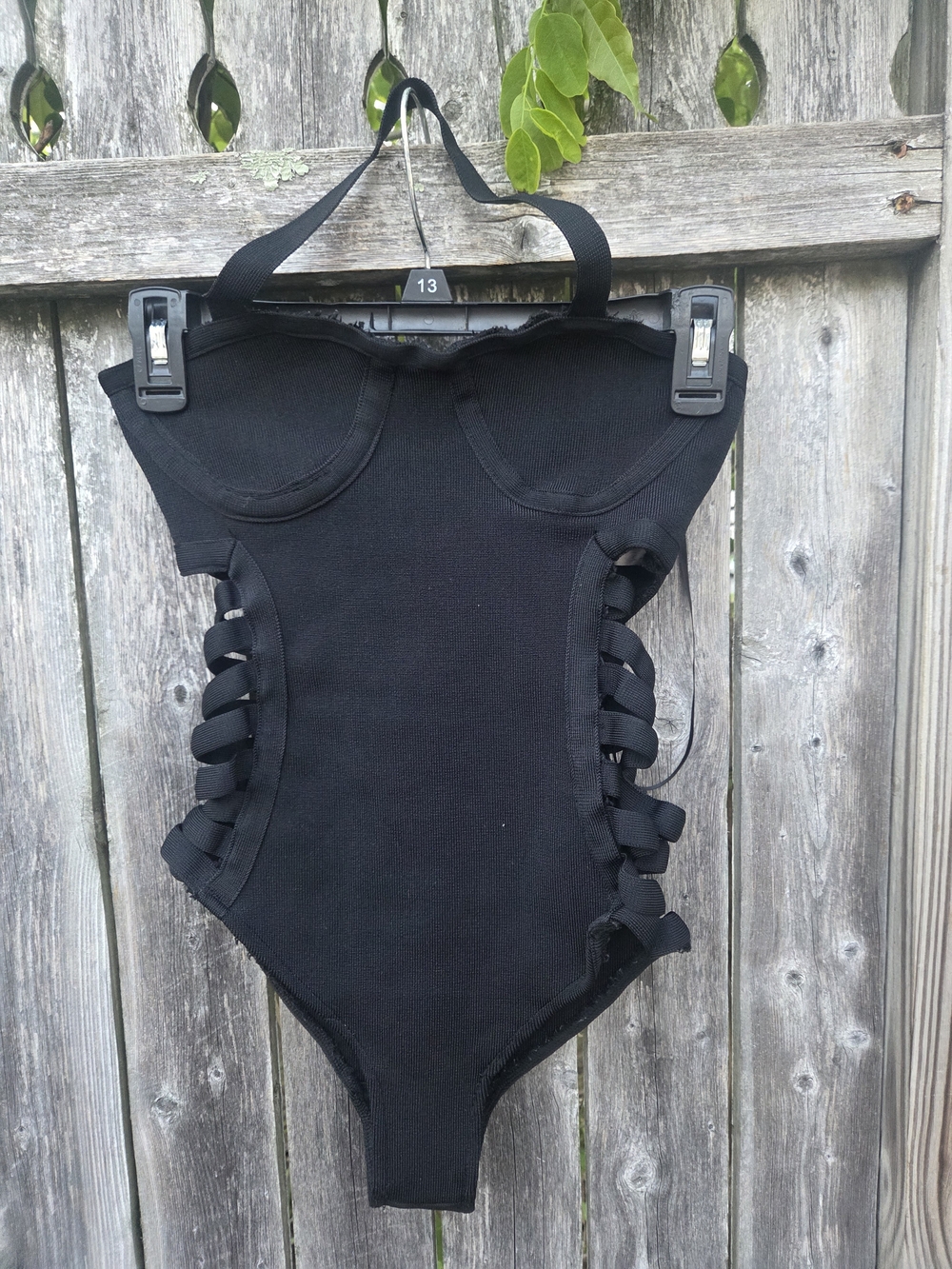 Fashion Nova Women's Black One-Piece with Side Lace-Up